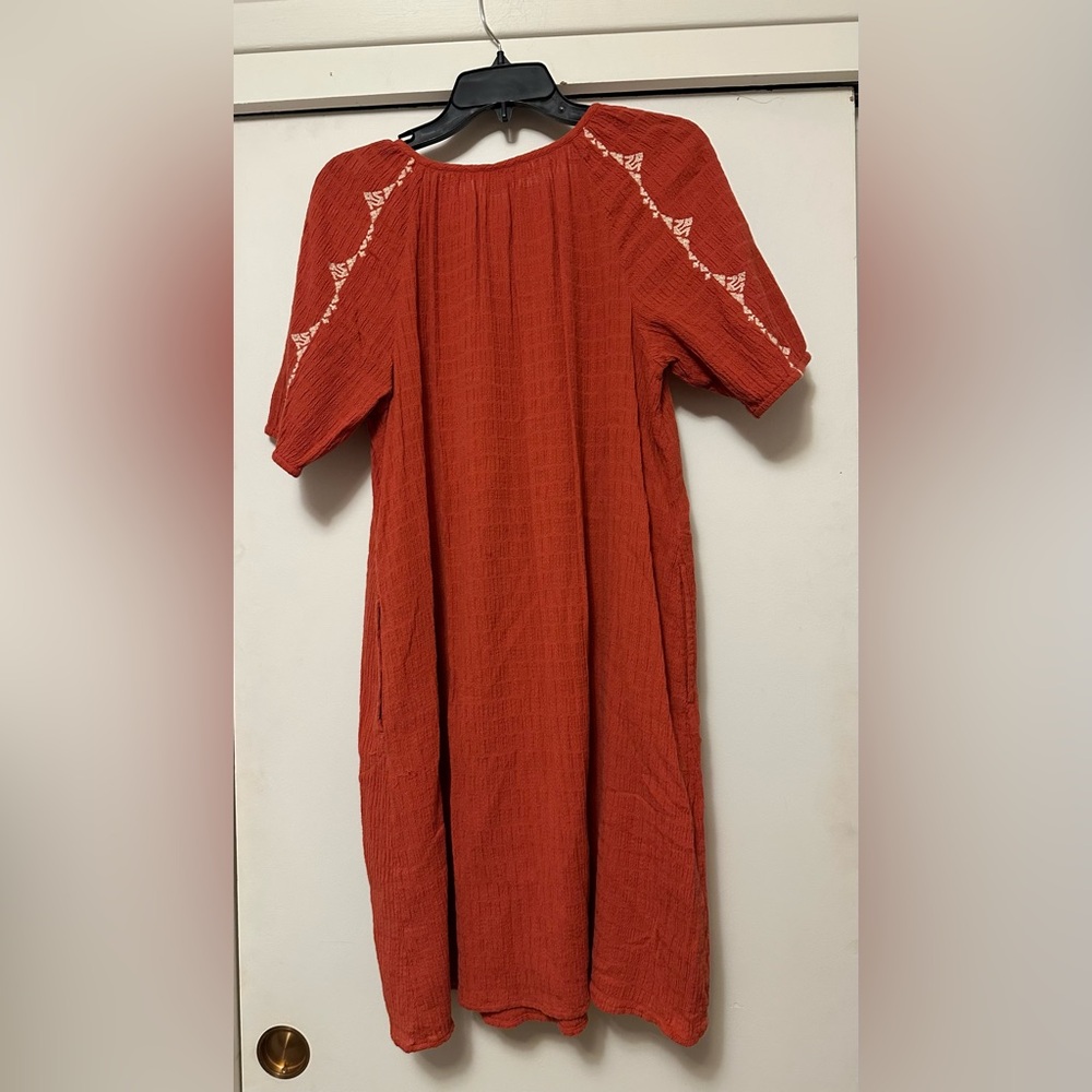 J. Jill Terracotta Embroidered Dress Boho Textured Cotton Shift | Size Small - Picture 7 of 11